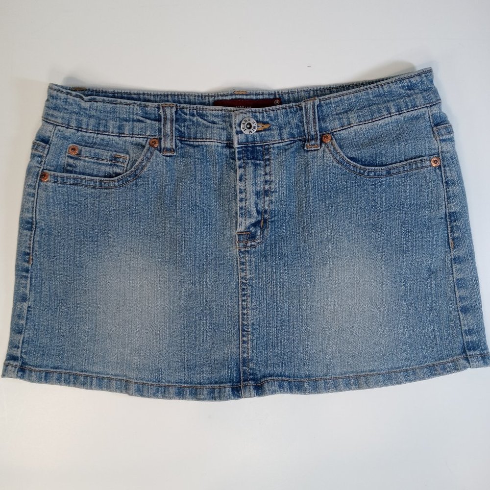 d'NIM Denim Blue Jean Mini Skirt 5-pocket style w/ belt loops and zipper…